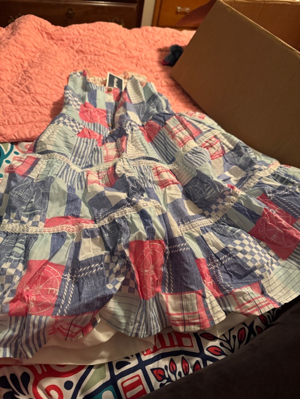 Maggie & Zoe Blue and Pink Patchwork Tiered Cotton Skirt